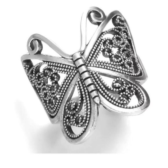 Butterfly Ring Retro Boho Silver Adjustable Band Size 6-10 Vintage Style - Picture 5 of 5